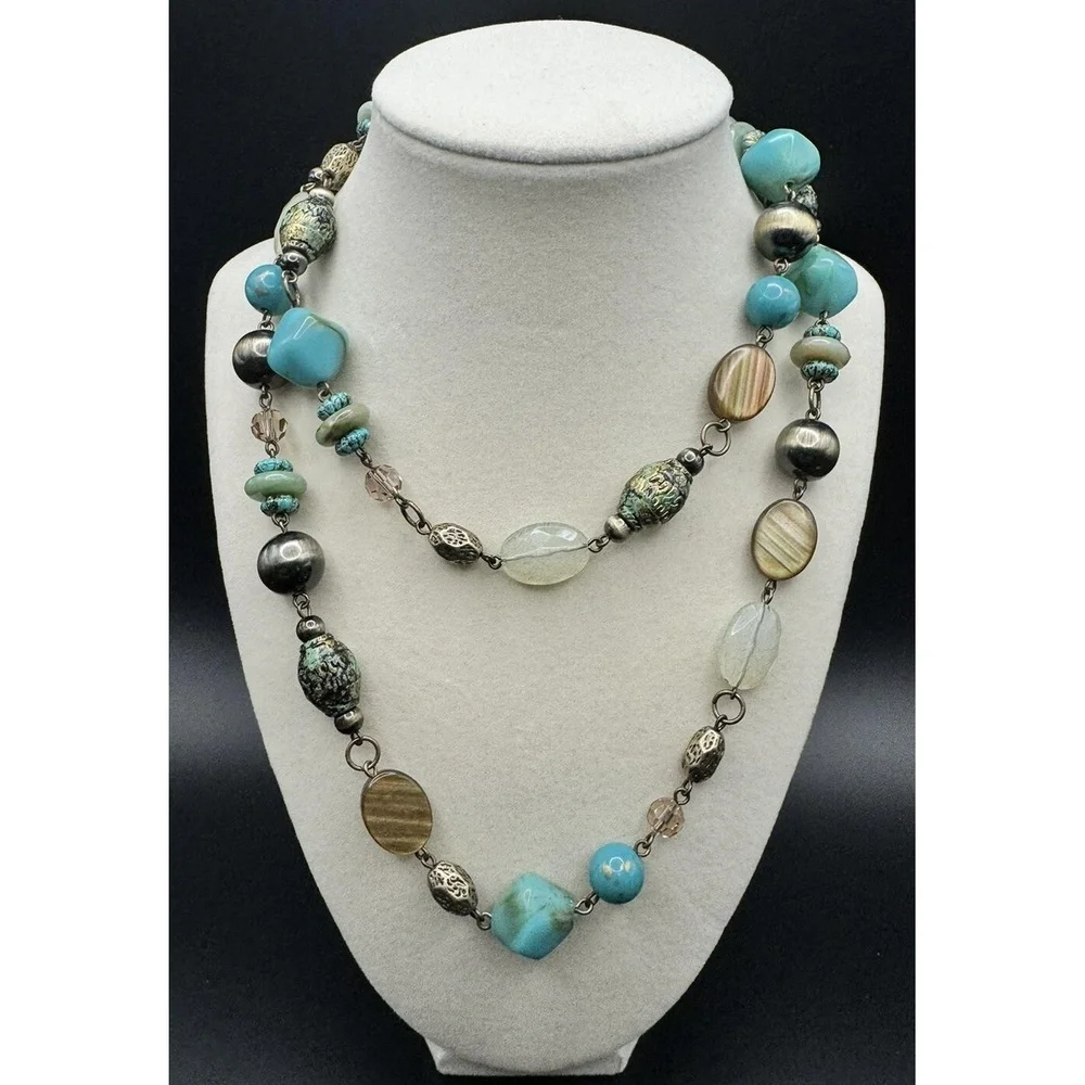 Premier Designs St Lucia Convertible 2‎ Strand Gold Tone Faux Turquoise Necklace